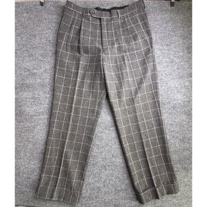 Paul Frederick Mens Wool Blend Plaid Pleated Dress Pants Sz 36W | Soft Designer